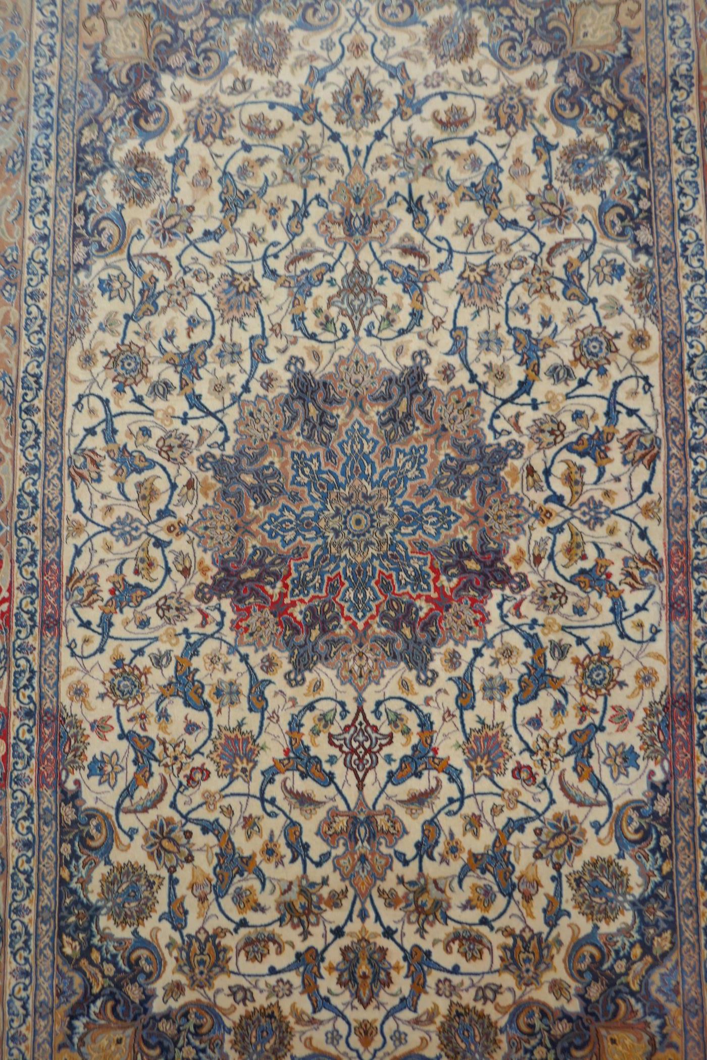 A faded cream ground Persian silk rug, with a floral medallion design and red borders, 160 x 240cms, - Image 2 of 7