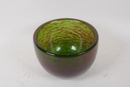 A heavy studio swirled glass bowl, possibly Monart, 21cm high