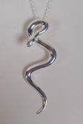 A 925 silver snake pendant necklace, pendant 7cm
