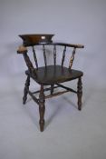 A C19th beech and elm smokers bow chair, AF