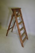 A vintage pine stepladder, 135cm high