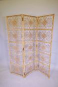 A three fold bamboo screen, 180cm high