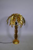 A gilded metal table lamp in the form of a palm tree, 76cm high