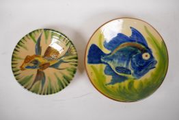 A Spanish Puigdemont pottery fish dish, and another larger, largest 32cm diameter