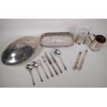 A Mappin & Webb silver plated six place service, a silver plated and cut glass caviar set, a