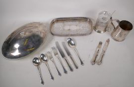 A Mappin & Webb silver plated six place service, a silver plated and cut glass caviar set, a