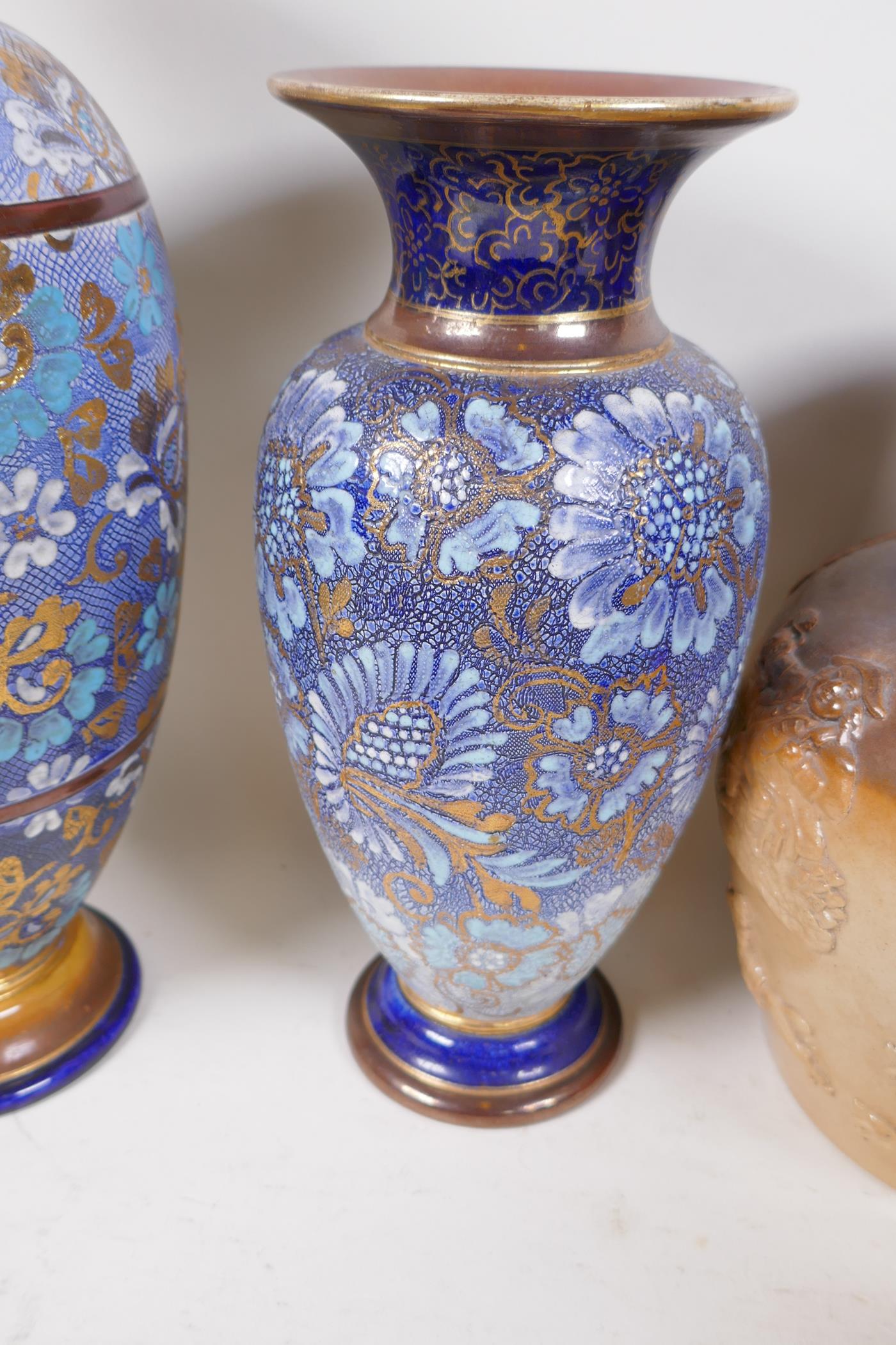 Two Doulton Lambeth Slaters patent vases, largest 33cm high, a pair of Royal Doulton Slaters - Image 5 of 6