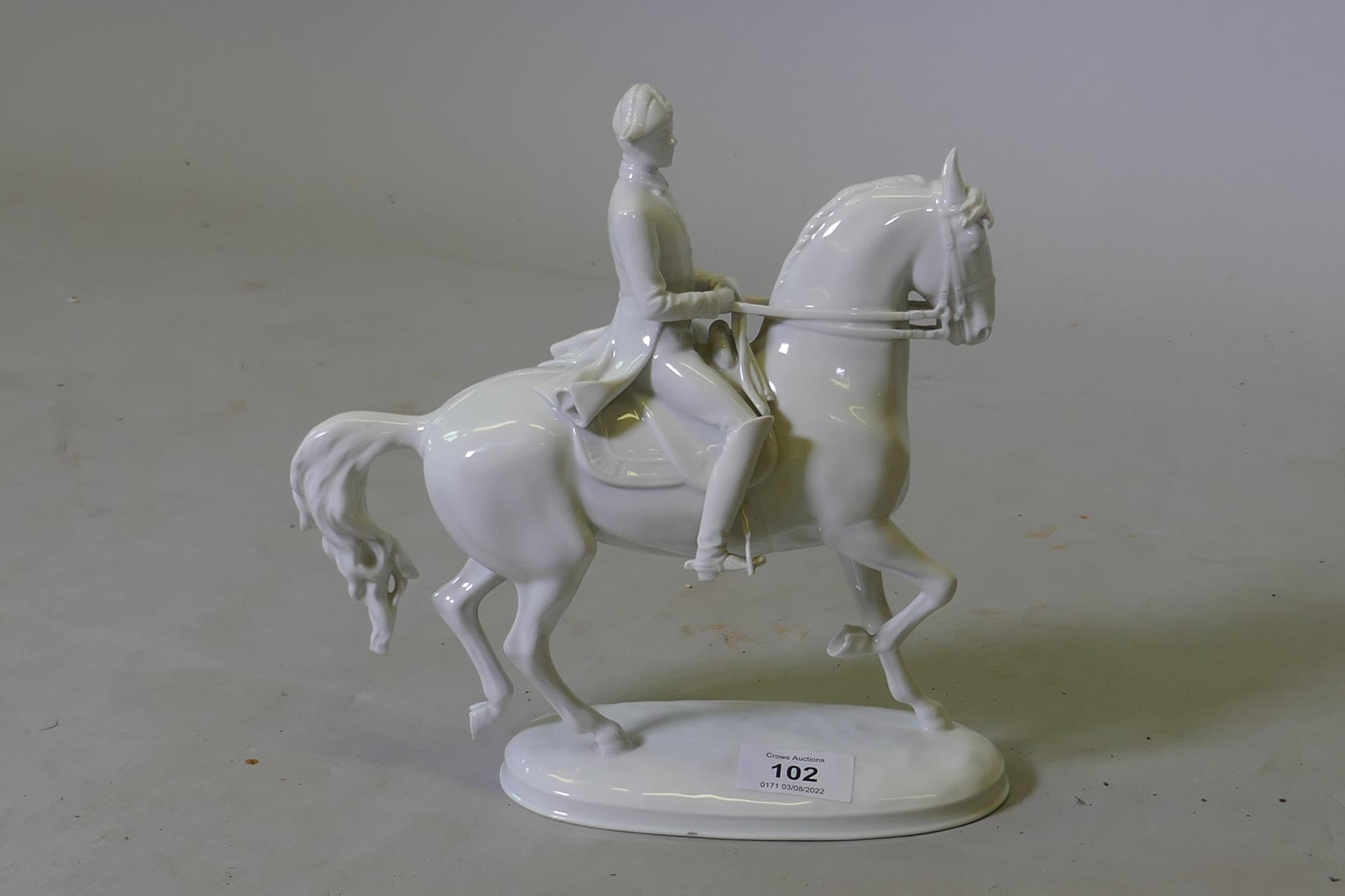 A Vienna porcelain figure of a Lipizzaner horse, marked Wien to base, 25cm high