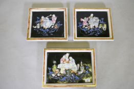 Three C19th Chinese painted porcelain panels, in giltwood and gessoed frames, 42 x 30cms