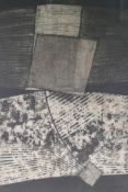 A framed etching, abstract study, 'Touching Down', signed Friedman, 46 x 66cms