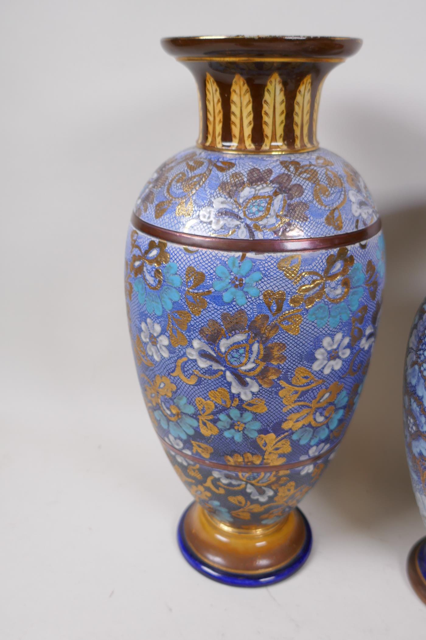 Two Doulton Lambeth Slaters patent vases, largest 33cm high, a pair of Royal Doulton Slaters - Image 6 of 6
