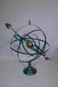 A painted metal armillary, 90cm high