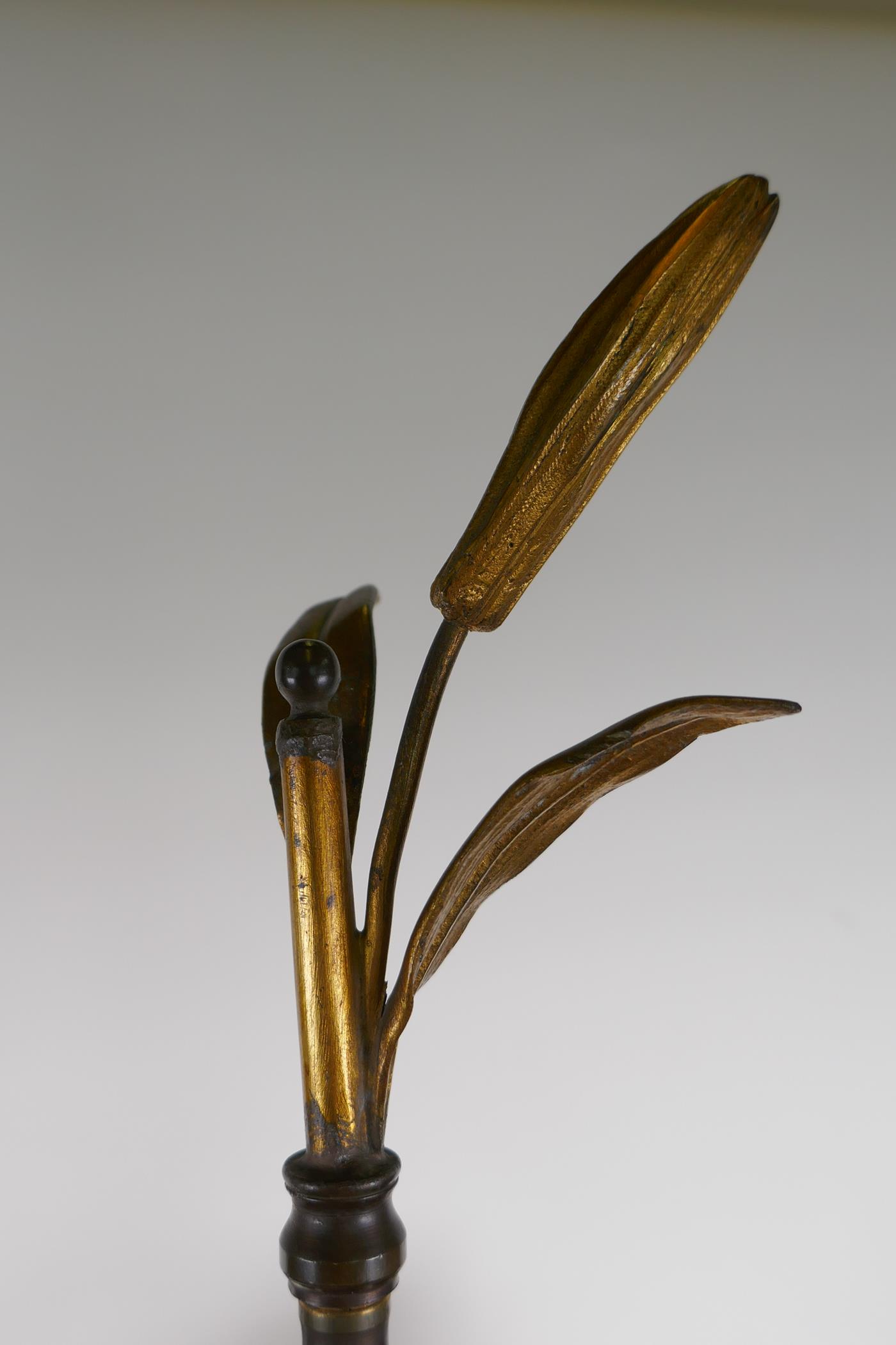 A pair of cold painted brass and three branch table lamps, with silver plated and ormolu detail, - Image 6 of 7