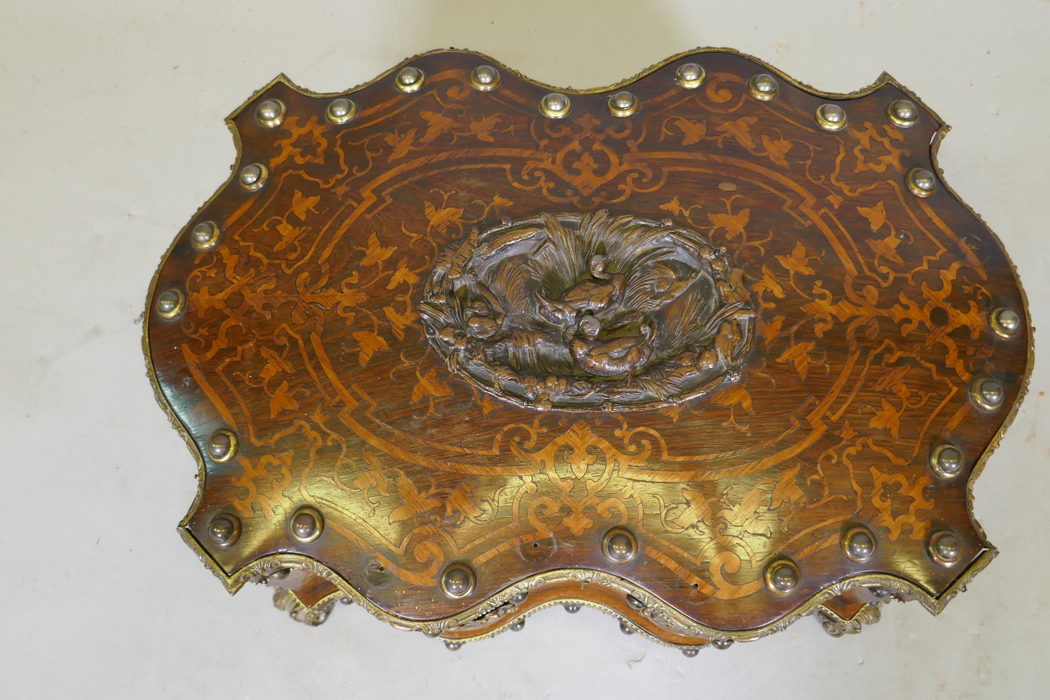 A fine quality Continental C19th inlaid rosewood shaped casket, with ormolu mounts, steel studs - Image 5 of 8