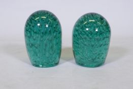 Two vintage glass dump weights, largest 19cm high