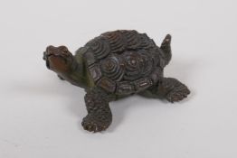 A Japanese bronze okimono tortoise, 6cm long