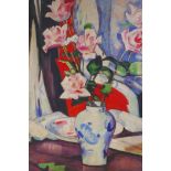 In the manner of Samuel John Peploe, Scottish Colourist, still life of flowers, oil on canvas laid