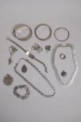 A collection of hallmarked silver jewellery, bangles, chains and necklaces, 199g