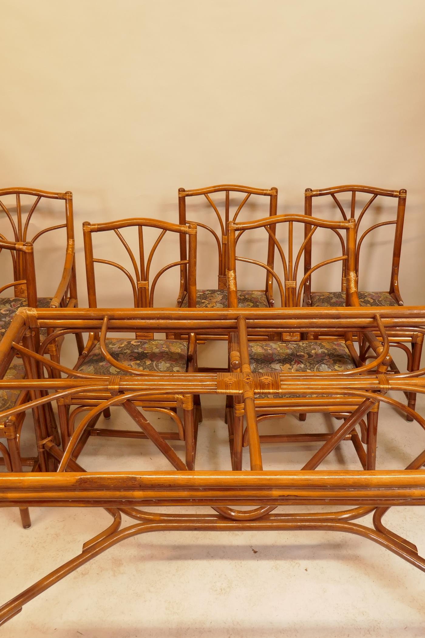 A bamboo cane conservatory suite of four + two chairs, and table en suite, 150 x 90cms - Image 2 of 3