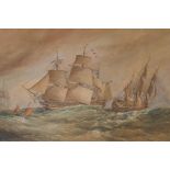 Maritime scene with English Man-o-War and other shipping, inscribed 'T.B. Horner R.N', unframed