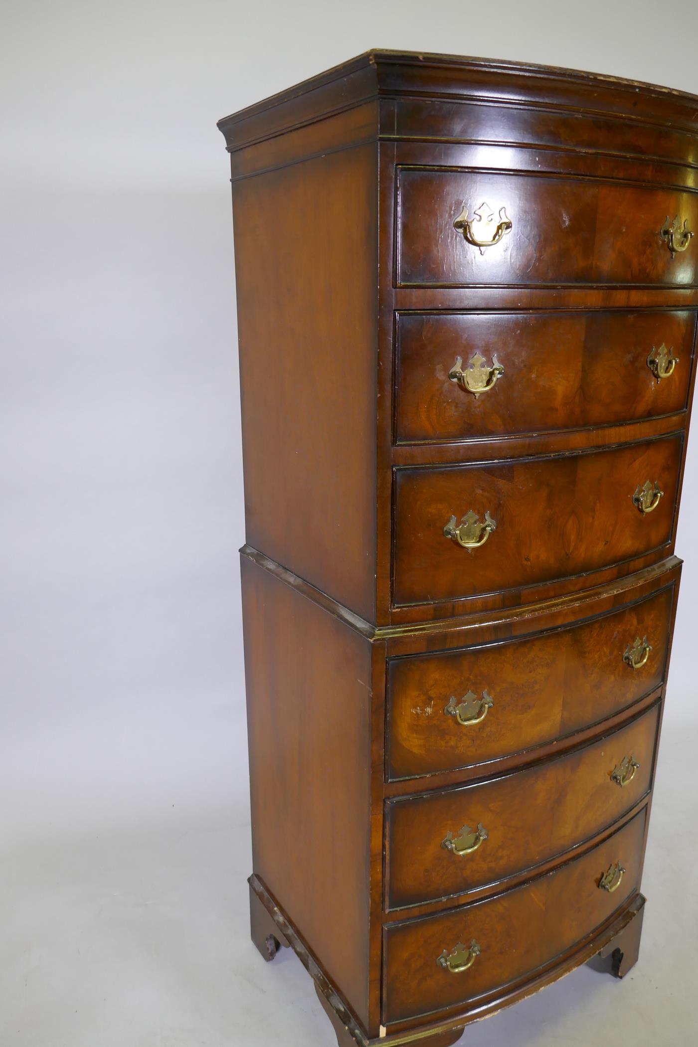 A walnut tallboy chest of six graduated drawers with brass plate handles, raised on bracket - Image 5 of 5