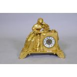 A C19th French ormolu mantel clock modelled as a woman reading a letter, signed Sevigne, the