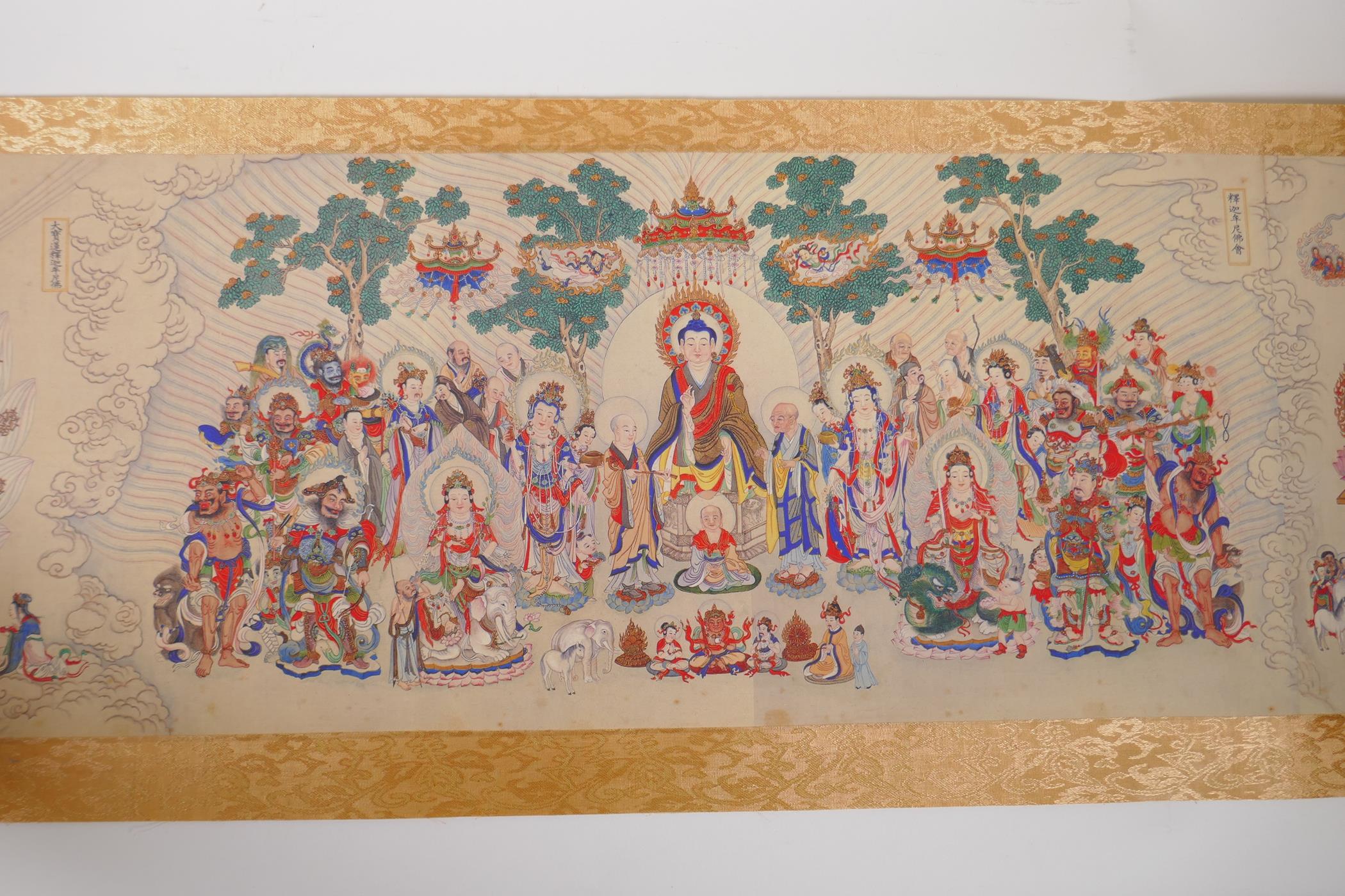 An extensive Chinese printed scroll depicting Buddhist deities, 29cm - Image 8 of 24