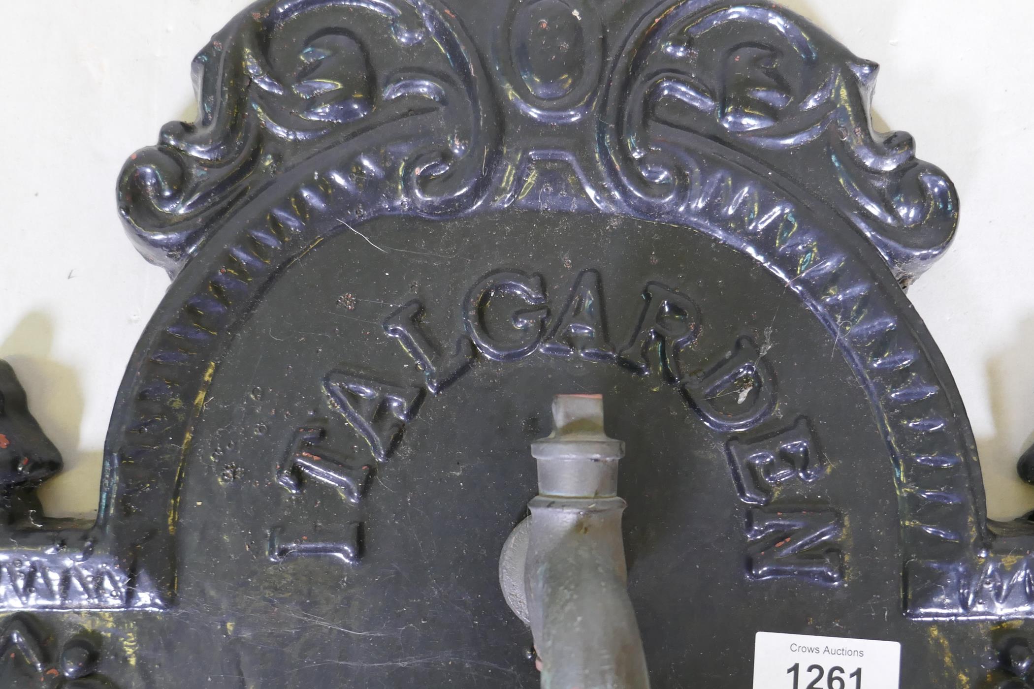 A painted cast iron Ital Garden wall fountain with gadrooned shaped bowl, 58 x 100cms - Image 2 of 3