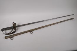 An Edwardian Rifles Regiment officer's sword with steel hilt and wire bound shagreen hilt, and steel