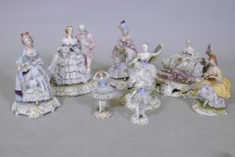 A collection of vintage Naples porcelain figures, largest 23cm high, most with losses