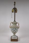 A Samson porcelain two handled table lamp, 73cm high