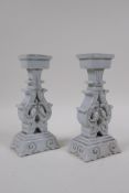 A pair of Chinese blanc de chine porcelain pricket candlesticks, circa 1900, 17cm high