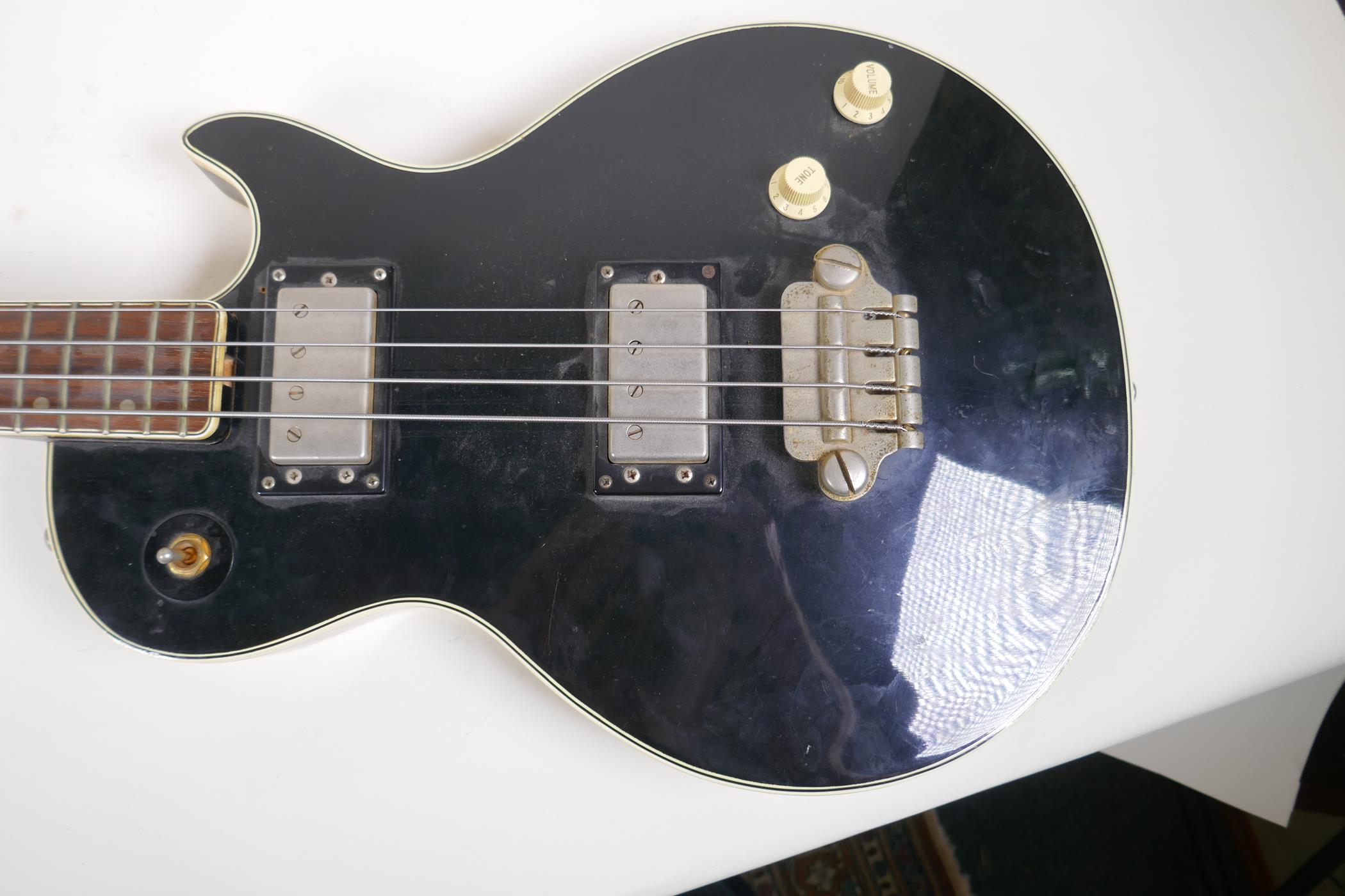 A vintage Japanese built Shaftesbury bass guitar with Les Paul shaped body, 110cm long - Image 3 of 5