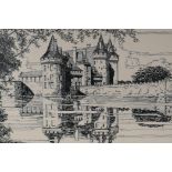 Philip Pelham Morter, ink study of a French Chateau, 34 x 25cms