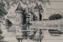 Philip Pelham Morter, ink study of a French Chateau, 34 x 25cms