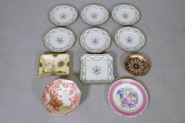 Six Copeland Spode plates and a dish stamped T. Goode & Co, Wedgwood Atlas dish, Crown Derby etc,