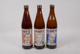 Three satirical 1997 'Election Ales' including Tony's Tipple, Ashdown's Ale and Major's Mild, one