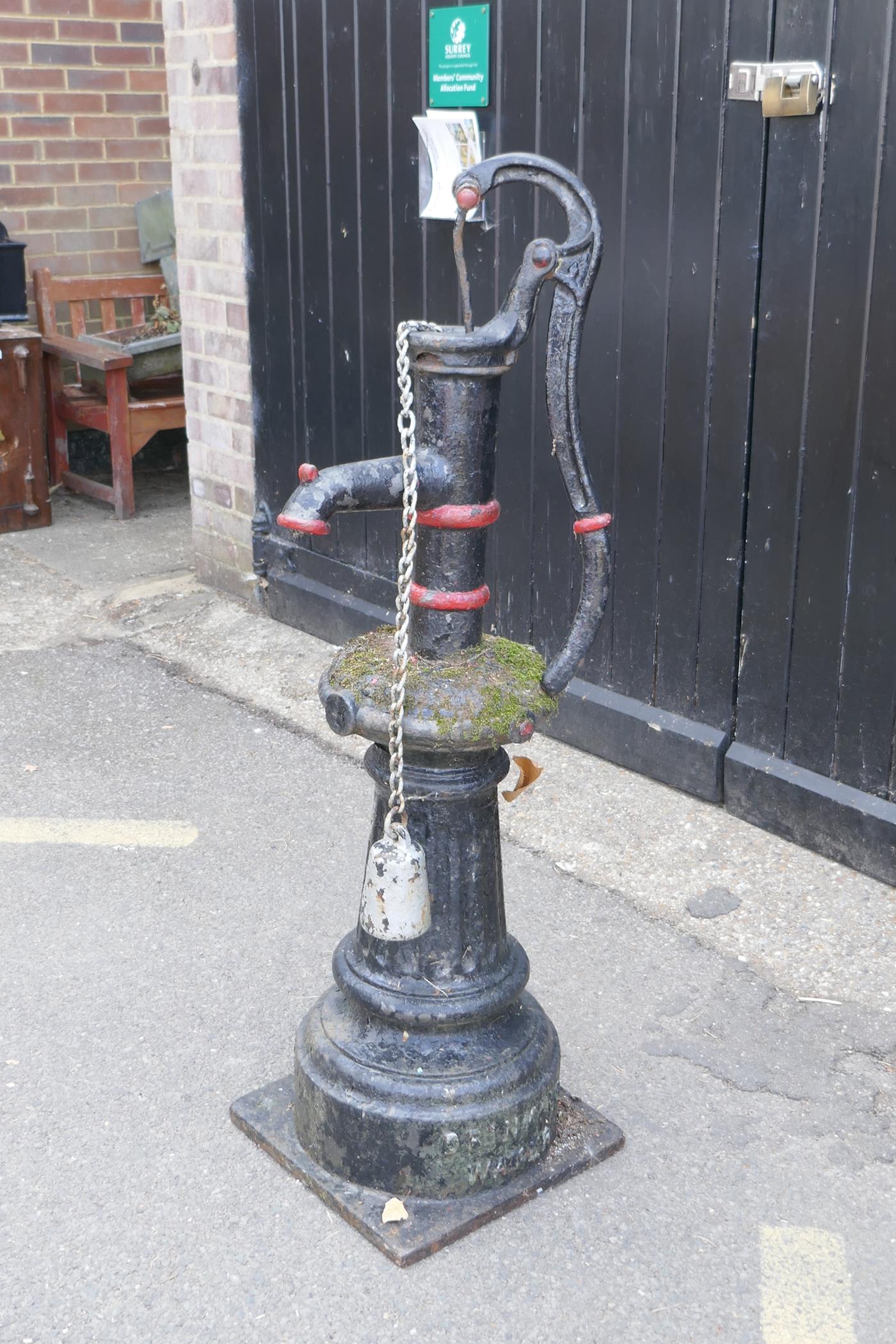 A late Victorian cast iron water pump with attached drinking cup, made by Glenfield & Kennedy, - Image 5 of 5