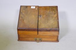 A Victorian walnut stationery cabinet, with fitter interior, AF one door detached, 40 x 30 x 20cms