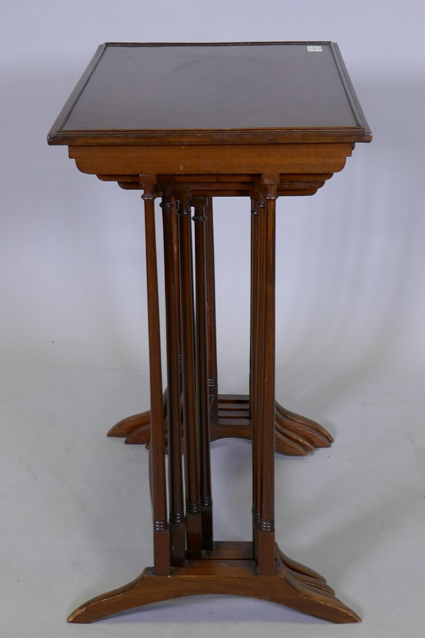 A C19th mahogany quartet of occasional tables on delicate turned supports, largest 71cm high, 56cm - Image 3 of 3
