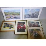 Two Alan Fearnley Limited Edition motor racing prints, Niki Lauder and Nigel Mansell, 66 x  50cms,