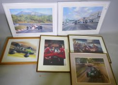 Two Alan Fearnley Limited Edition motor racing prints, Niki Lauder and Nigel Mansell, 66 x  50cms,