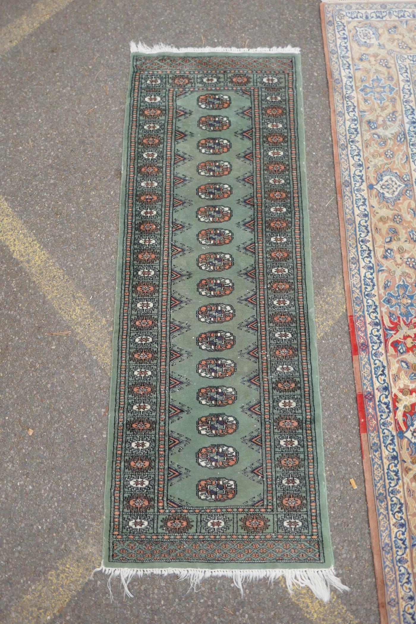 A faded cream ground Persian silk rug, with a floral medallion design and red borders, 160 x 240cms, - Image 6 of 7