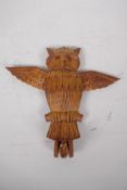 A Black Forest style owl coat hook, 29 x 28cms