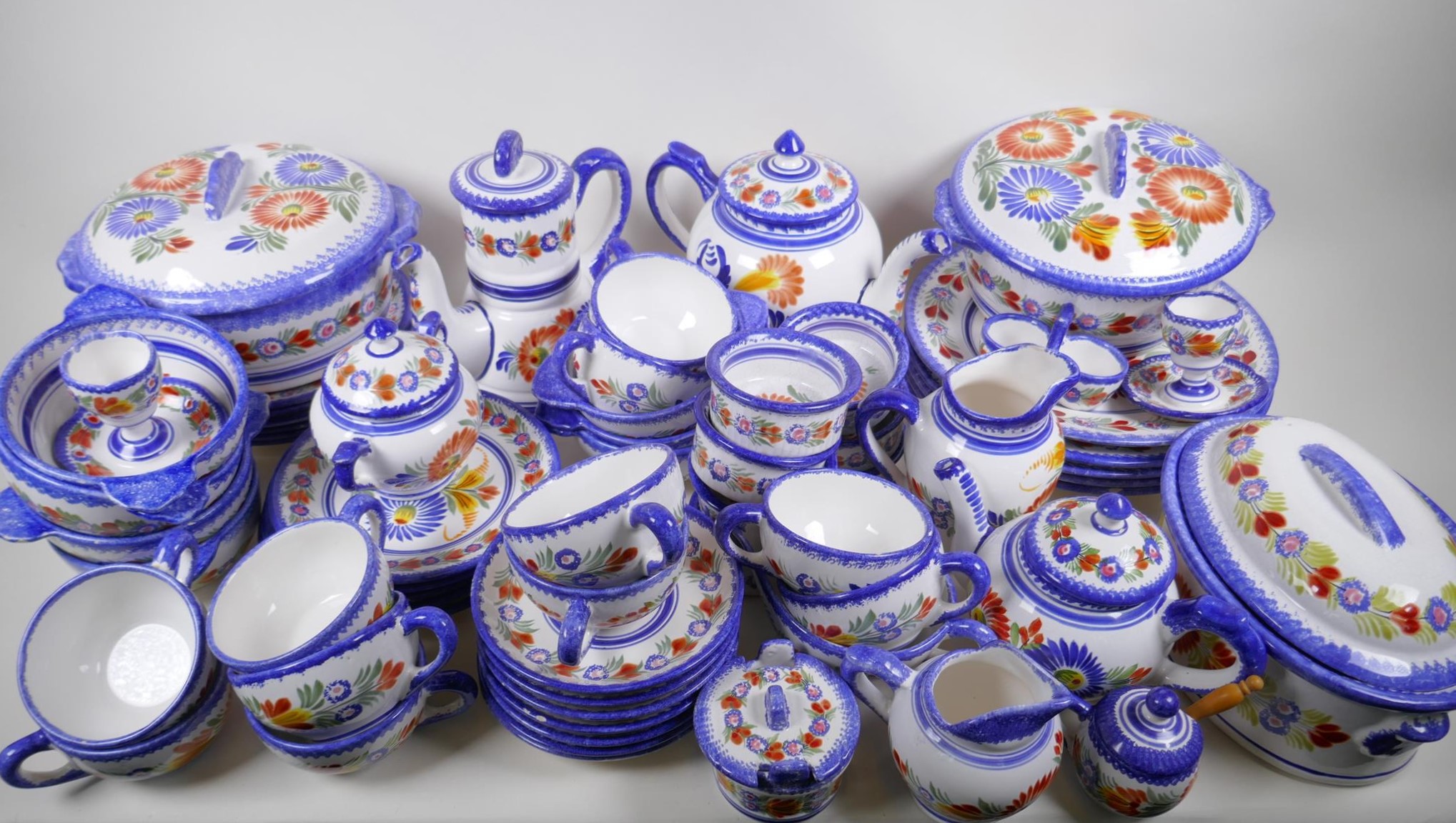 A Quimper Marguerite Breton pottery part dinner, tea and coffee service, including vegetable and