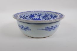 A Chinese early C20th porcelain bowl decorated with figures in a landscape, 27cm diameter