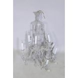 A ten branch cut glass chandelier with lustre drops, AF, three arms broken at mounts, 95cm high