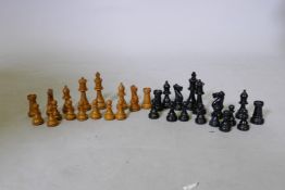 A Staunton pattern wood chess set in box, king 8.5cm high