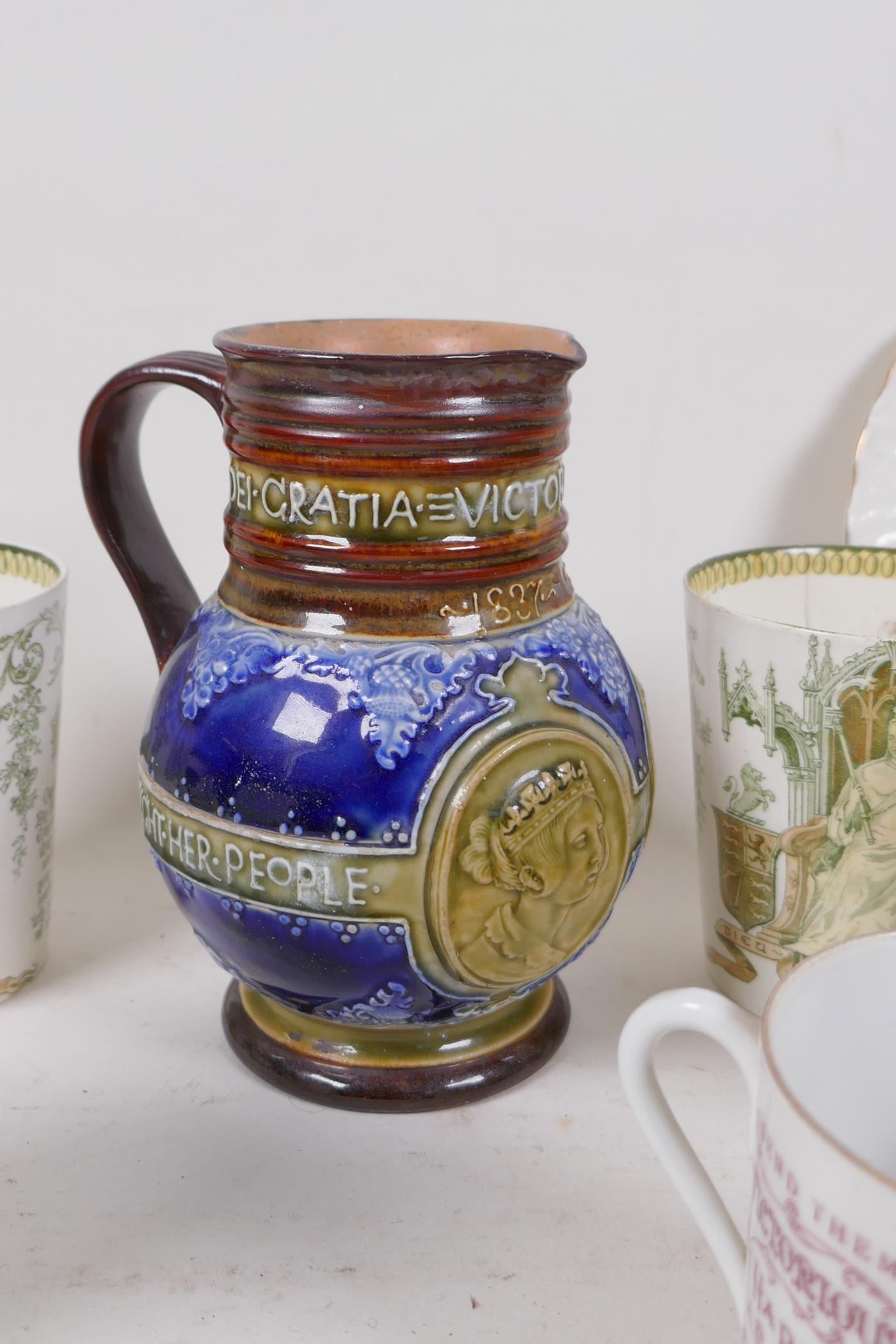 An 1897 Doulton Lambeth stoneware Queen Victoria Diamond Jubilee jug, together with a quantity of - Image 4 of 10