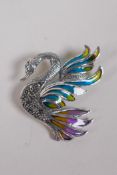 A 925 silver and plique a jour swan brooch, 4.5cm